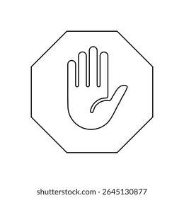 A large black outline stop hand symbol on the center. Vector illustration on white background