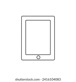 A large black outline tablet symbol on the center. Vector illustration on white background