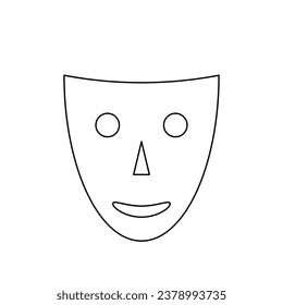 A large black outline theatrical mask on the center. Vector illustration on white background
