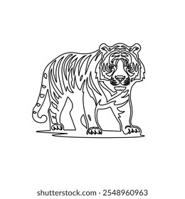 Um grande símbolo de tigre de contorno preto no centro. Ilustração vetorial sobre fundo branco