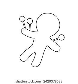 A large black outline Voodoo Doll symbol on the center. Vector illustration on white background