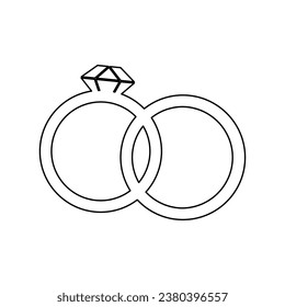 A large black outline wedding rings symbol on the center. Vector illustration on white background