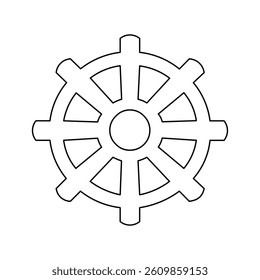 A large black outline wheel symbol on the center. Vector illustration on white background
