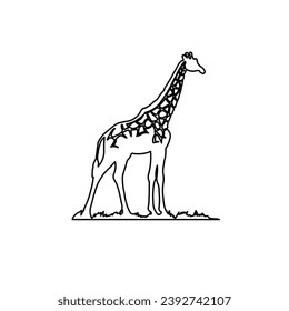 A large black outline wild giraffe symbol on the center. Vector illustration on white background