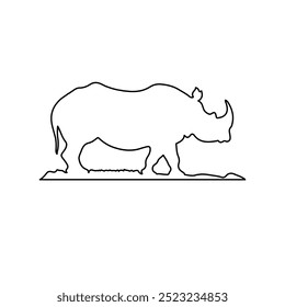 A large black outline wild rhino symbol on the center. Vector illustration on white background