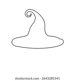 Um grande símbolo de chapéu de bruxa de contorno preto no centro. Ilustração vetorial sobre fundo branco