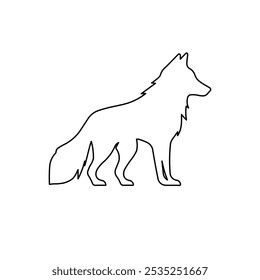 A large black outline wolf symbol on the center. Vector illustration on white background