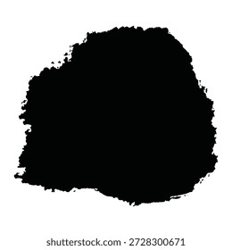 Una Grande mancha de pintura negra domina el centro de un fondo blanco, creando un contraste visual sorprendente. La mancha tiene un borde áspero y texturizado y un interior liso y oscuro. La Imagen muestra un gesto artístico audaz y expresivo, perfecto para su uso en proyectos de diseño que requieren un elemento dinámico y creativo.