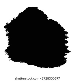 Uma grande mancha de tinta preta sobre um fundo branco, criando um efeito visual arrojado e dramático. O borrão tem uma textura áspera e uma borda bagunçada, dando-lhe uma sensação dinâmica e artística. O contraste entre a tinta preta e o fundo branco cria um impacto visual impressionante, tornando essa imagem perfeita para uso em projetos de design, ilustração e artísticos.