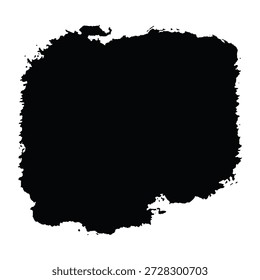 A large black paint smudge on a white background, creating a bold and dramatic abstract art piece. The smudge is square-shaped with rough and irregular edges, giving it a dynamic and expressive feel. The contrast between the black paint and white background is striking, making the image visually impactful.