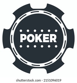 Large black poker chip on a white background. Isolated round chip in black.