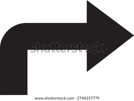 Large black right turn arrow sign on white background for direction guidance