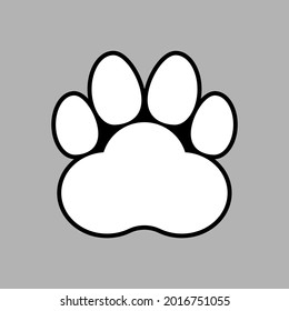 Large black and white paw print. Animal theme. Vector template. Isolated illustration and drawing. 