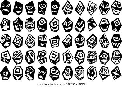 A large black and white set of cartoon monsters. Great background for various themed events. Vector illustration.