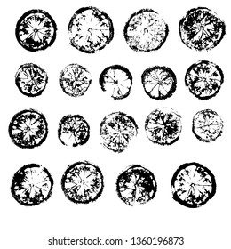 Large black and white set of prints. Isolated vector prints of citrus slices. Orange, lemon, lime, sweetie, grapefruit, tangerine. Ink silhouette. Fruit design for postcard, label, print.