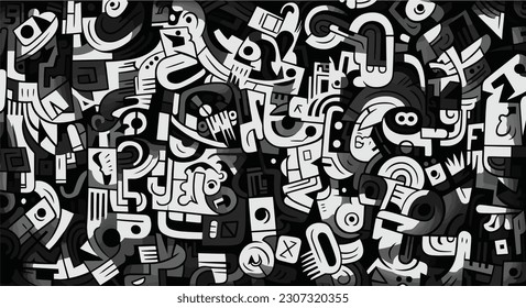 large black and white vector abstract doodle background, in the style of graffiti-influenced, letras y figuras, esteban vicente, snailcore, synchromism, wallpaper, made of all of the above