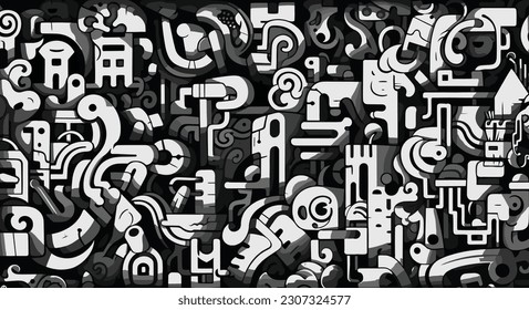 large black and white vector abstract doodle background, in the style of graffiti-influenced, letras y figuras, esteban vicente, snailcore, synchromism, wallpaper, made of all of the above