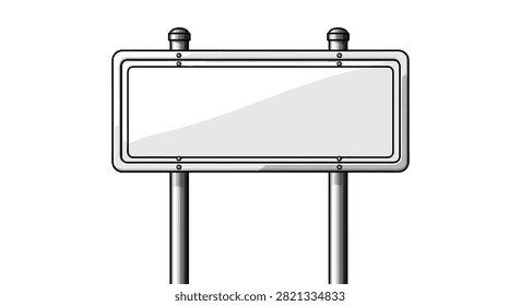 Large blank rectangular metal sign on two poles with a reflective grey surface for custom text or road information.