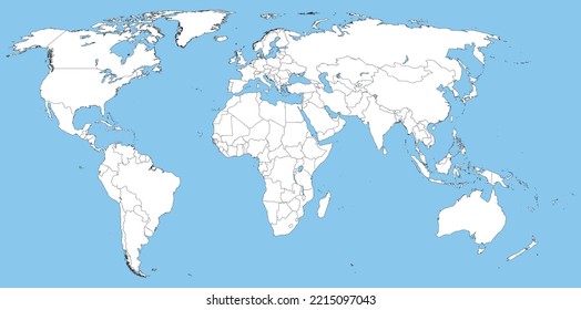 Large blank world map with oceans marked in blue. Blank mapamundi. Globe atlas map with all continents