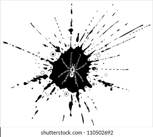 Large blot and black spray. White spider on a blot.