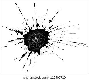 Large blot and black spray. White web on a blot.