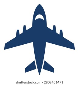 Large blue airplane silhouette flying through clear skies air travel concept icon