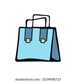 Large blue bag with clasps. Bags for fashion ads, seasonal sales, and store promotions. Sketch illustration. Vector image .