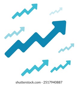 Large Blue Business Arrow Icon, Leading Success with Smaller Arrows Following