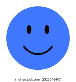 Large blue circle face with a simple black line and eyes, representing happiness and positivity. Ideal for social media, communication, emotion expression, positive reinforcement, children s designs