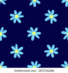 Große blaue Gänseblümchen auf blauem Hintergrund. Muster für Textilien, Hintergrund, Tapete, Verpackungspapier.