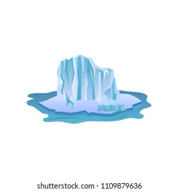 Large blue iceberg with lights and shadows. Big ice mountain floating in pure water. Arctic landscape Flat vector icon design