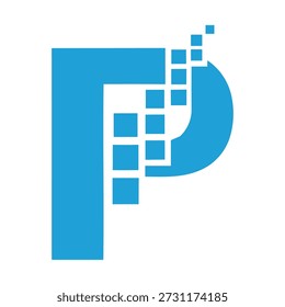 Large blue letter P with smaller squares inside and on side alphabet icon