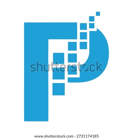 Large blue letter P with smaller squares inside and on side alphabet icon