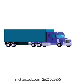 Caminhão semirreboque azul grande transportando carga sobre fundo branco