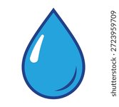 A large blue teardrop shaped like a water droplet with a dark blue outline and a white highlight