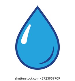 Uma grande gota azul em forma de gota de água com um contorno azul escuro e um destaque branco