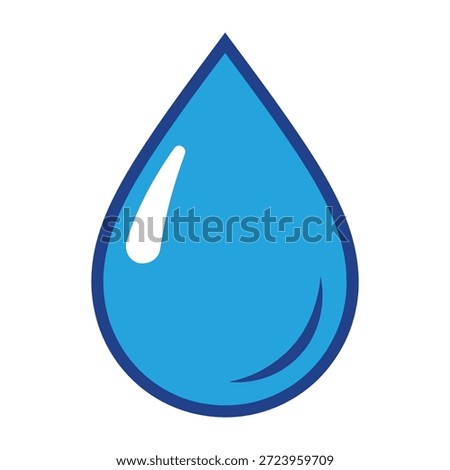 A large blue teardrop shaped like a water droplet with a dark blue outline and a white highlight