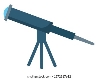 A large blue telescope set on a tripod having light blue lens used to visualize stars vector color drawing or illustration 