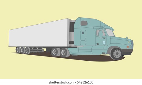 Large blue truck on the yellow background. Vector illustration