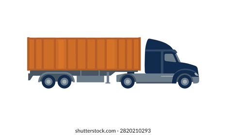 large blue truck with orange container on road freight vehicle in transit illustrating logistics delivery and transportation solutions
