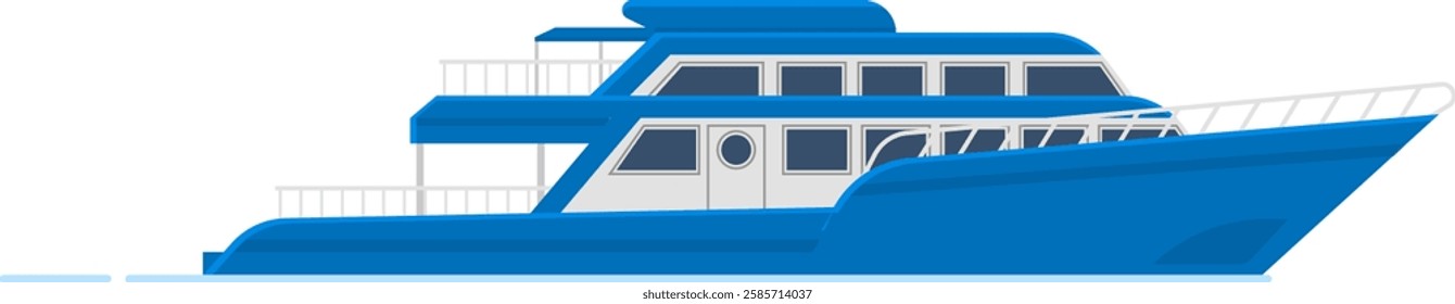 Large blue and white pleasure yacht sailing on the sea, side view of a modern motor yacht, luxury and elegance on the waves, ideal for cruises and sea trips