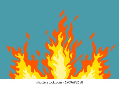 A large bonfire burning. A pattern of fluttering fire  on a blue background