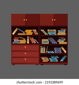 Große Bücherei mit zufällig platzierten Büchern. Vektorgrafik