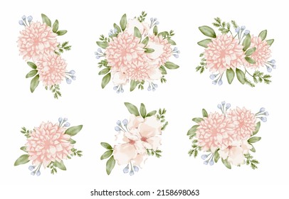 Large Botanical set of wild flowers. Set of Separate parts and bring together to beautiful bouquet of flowers in water colors style on white background, flat vector illustration