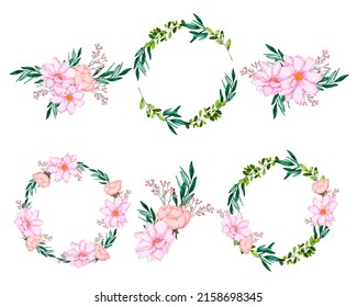 Large Botanical set of wild flowers. Set of Separate parts and bring together to beautiful bouquet of flowers in water colors style on white background, flat vector illustration