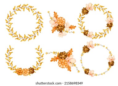 Large Botanical set of wild flowers. Set of Separate parts and bring together to beautiful bouquet of flowers in water colors style on white background, flat vector illustration
