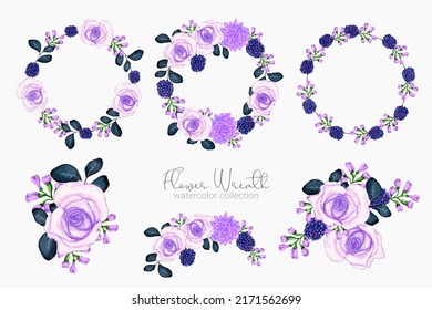 Large Botanical set of wild flowers. Set of Separate parts and bring together to beautiful bouquet of flowers in water colors style on background, Nature floral vector illustration