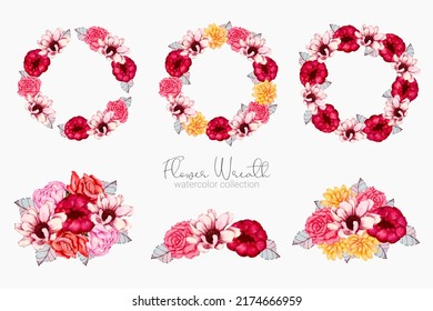 Large Botanical set of wild flowers. Set of Separate parts and bring together to beautiful bouquet of flowers in water colors style on background, Nature floral vector illustration