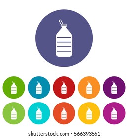 Large bottle of water set icons in different colors isolated on white background