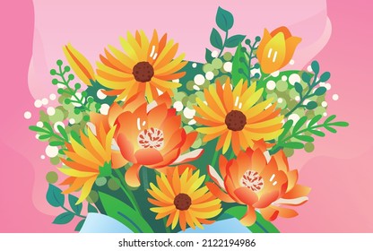 A large bouquet of flowers, flowers for girls on girls' day, vector illustration